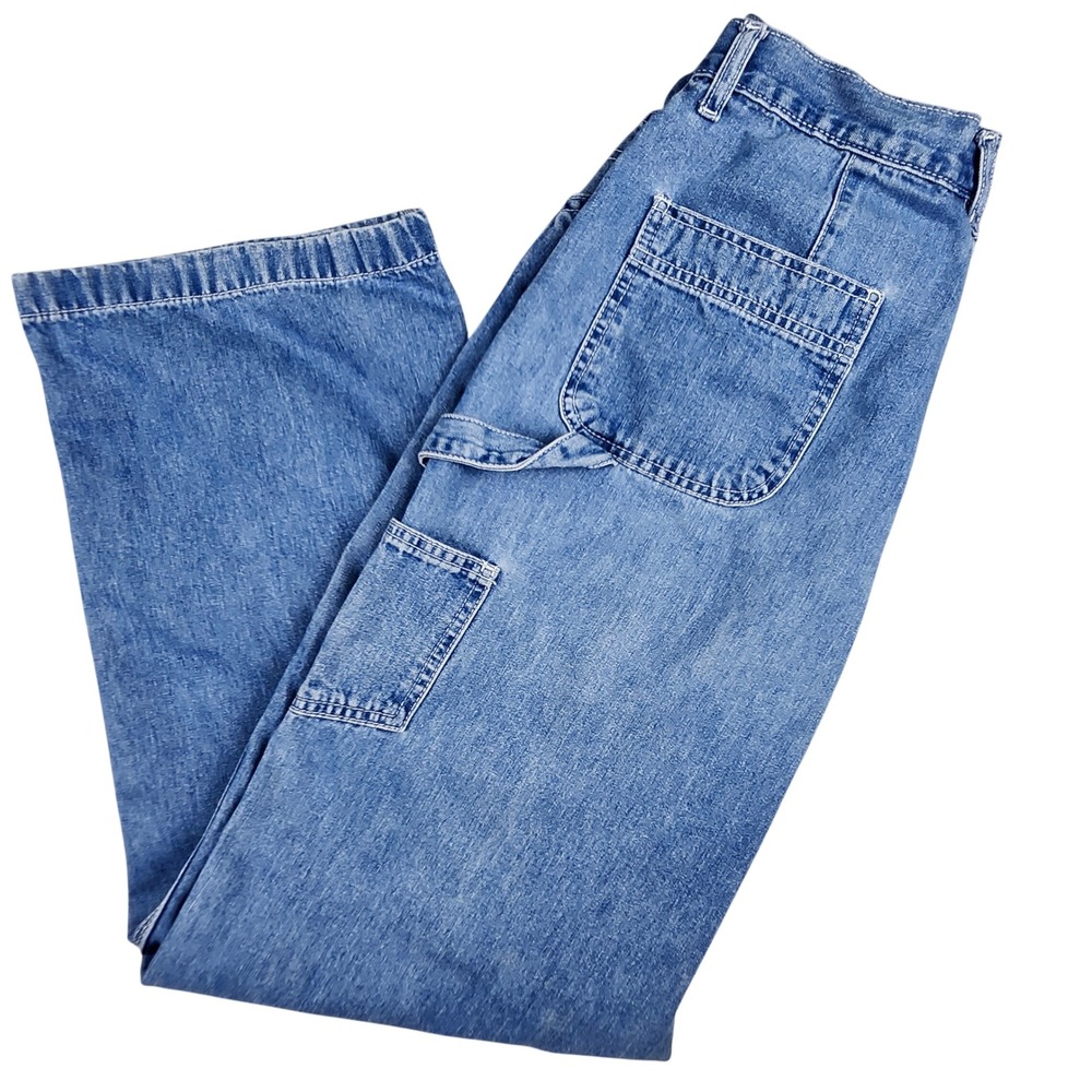 Vintage Heart 2 Heart Carpenter Jeans Women 12 Blue Baggy Wide Leg Denim 90s